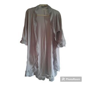 Spadehill Lace Trim Bell Sleeve Coverup Open Cardigan Robe